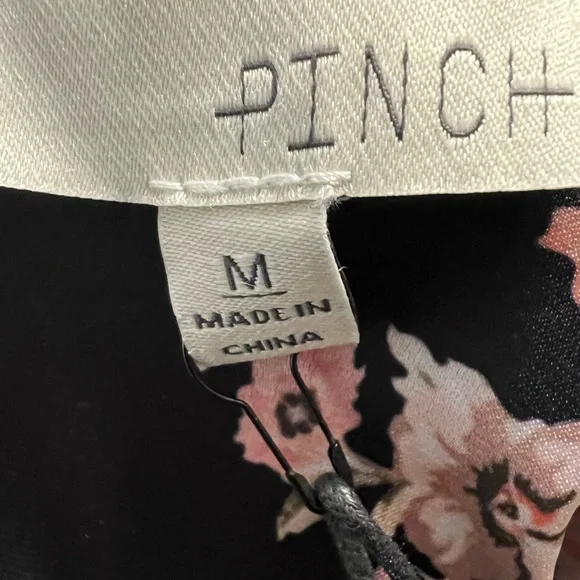 Pinch Women’s Black Satin Smoked Maxi Slit Floral Long Sleeve V Neck Dress Med - Picture 8 of 15